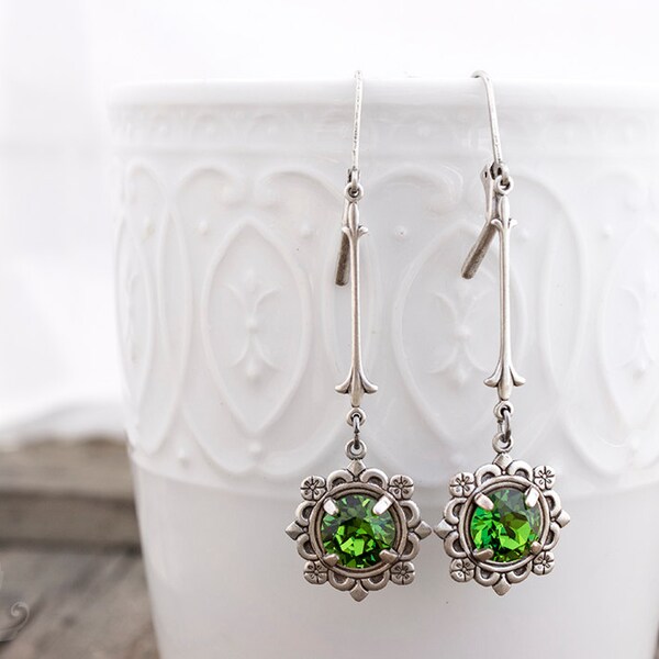 Poison Ivy  - Green Swarovski, Silver Plated Bohemian, NeoVictorian Jewelry by BellaLili