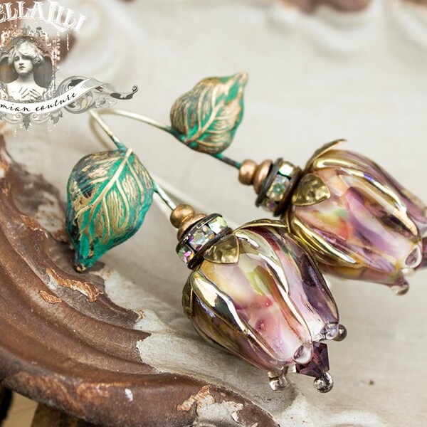 Purple Confetti Petals, Sterling Silver and Glass roses in Off White, filigree, mixed metals, welded, by BellaLili
