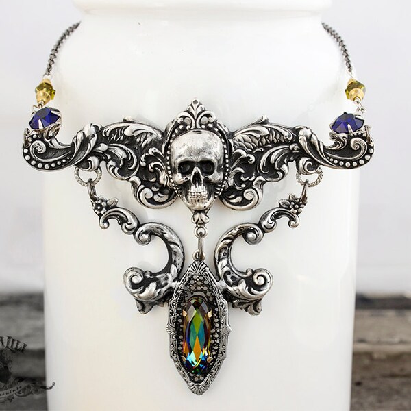 Reaper King - Creature Collection - Silver and Peacock  A Neo-Victorian Necklace in Silver