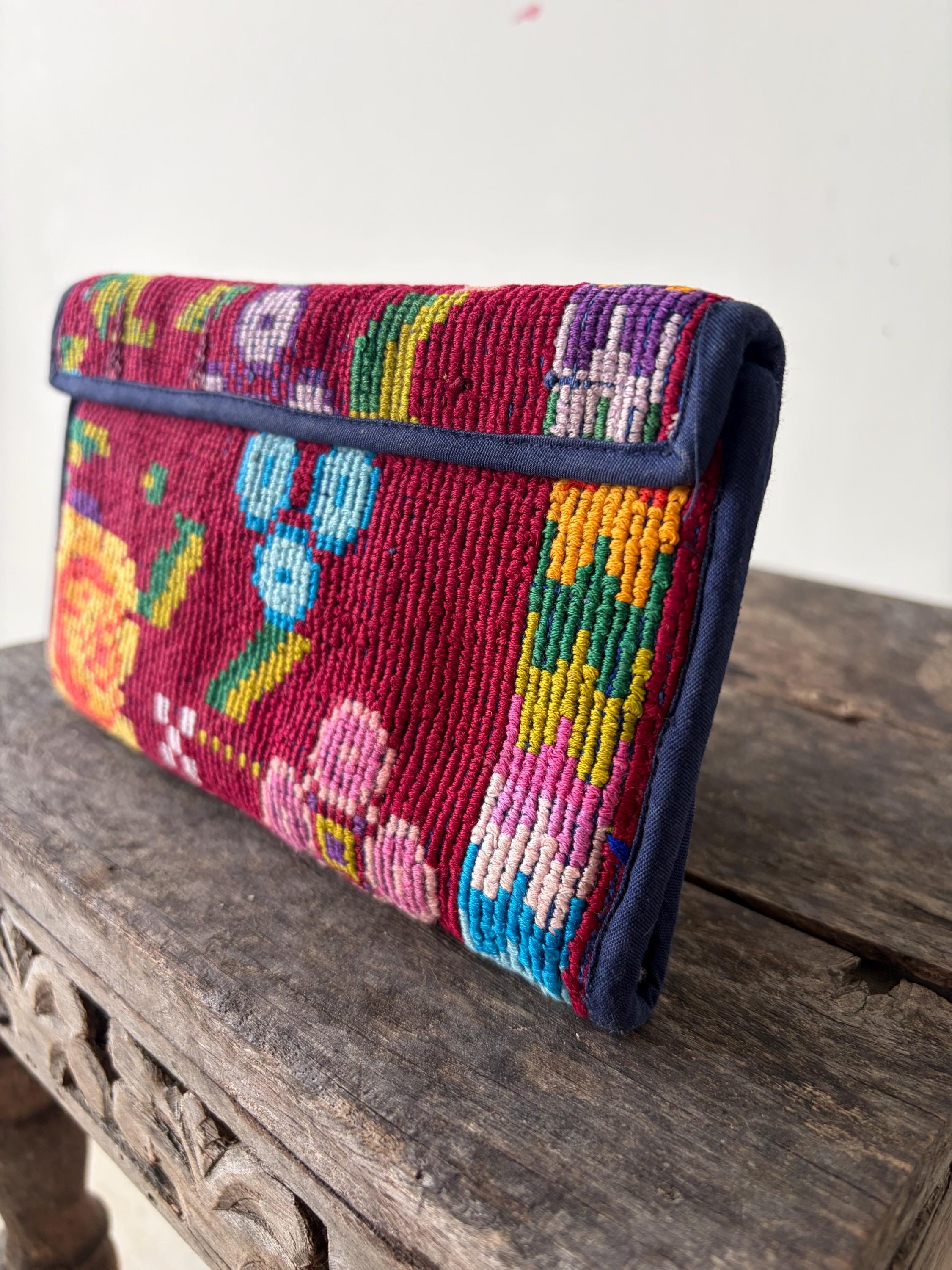 Vintage Woven Floral Wallet Clutch Boho Textile Wallet Burgundy Folk ...