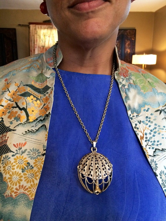 Trifari 1970's Umbrella pendant and chain.