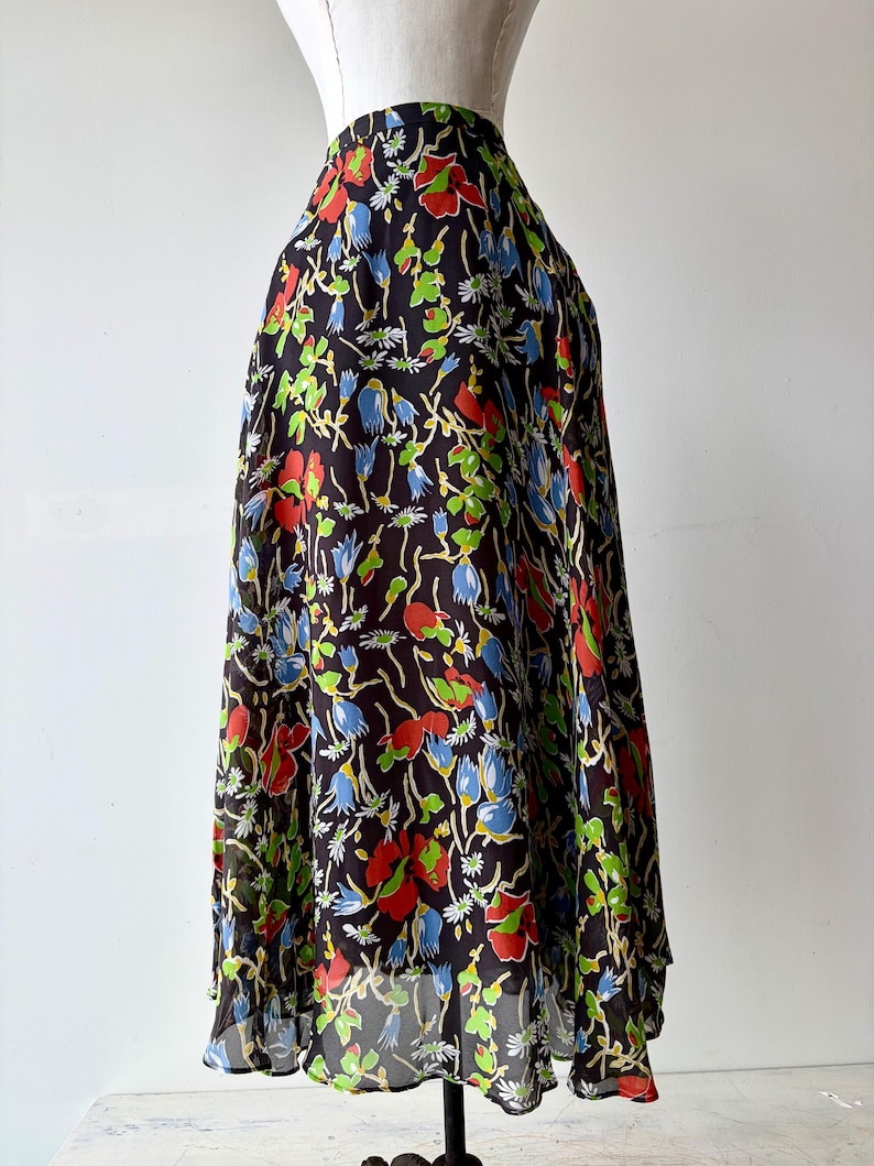 Jupe midi en soie à fleurs Anthropologie de l'an 2000 | Imprimé botanique transparent coupé en biais | Taille US 8 image 1