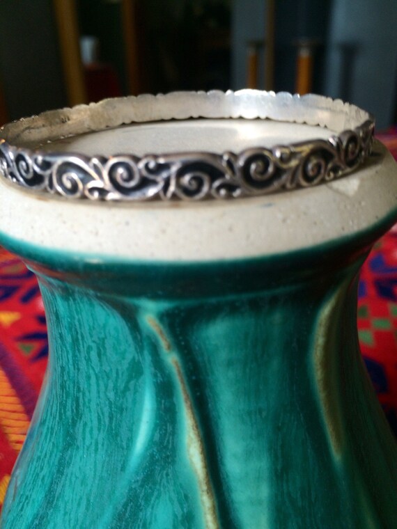 Hand Tooled 90's Sterling Pair of Cascading Wave … - image 3