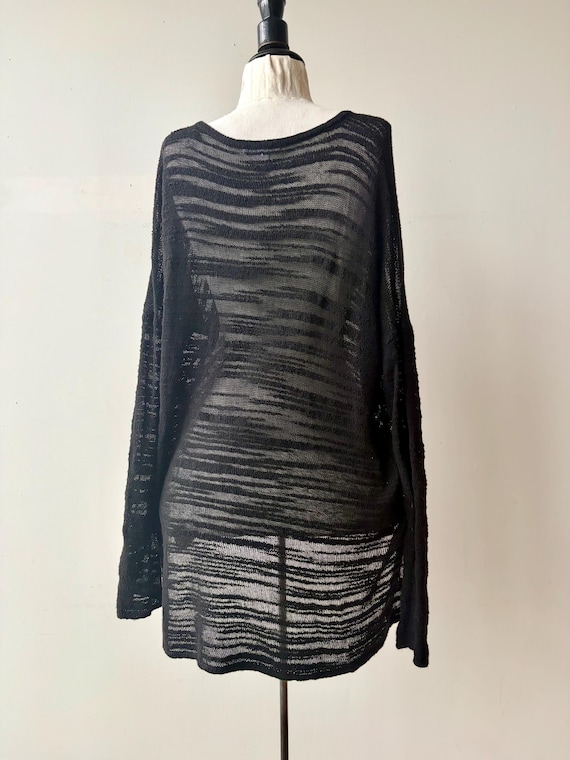 Helmut Lang, Vintage Helmut Lang Black Sheer Knit Sweater Oversized Asymmetric Tunic Avant Garde Designer