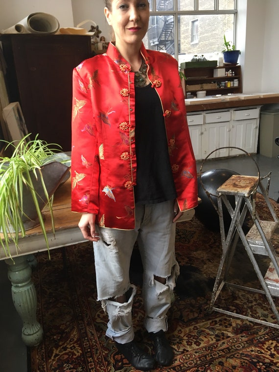 Cherry Red Silk Tang Jacket