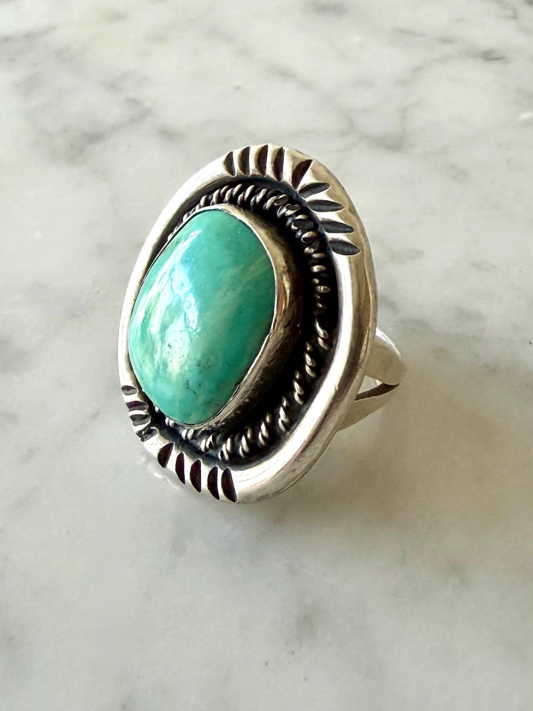Vintage Southwestern Sterling Silver Turquoise Statement Ring | Large ...
