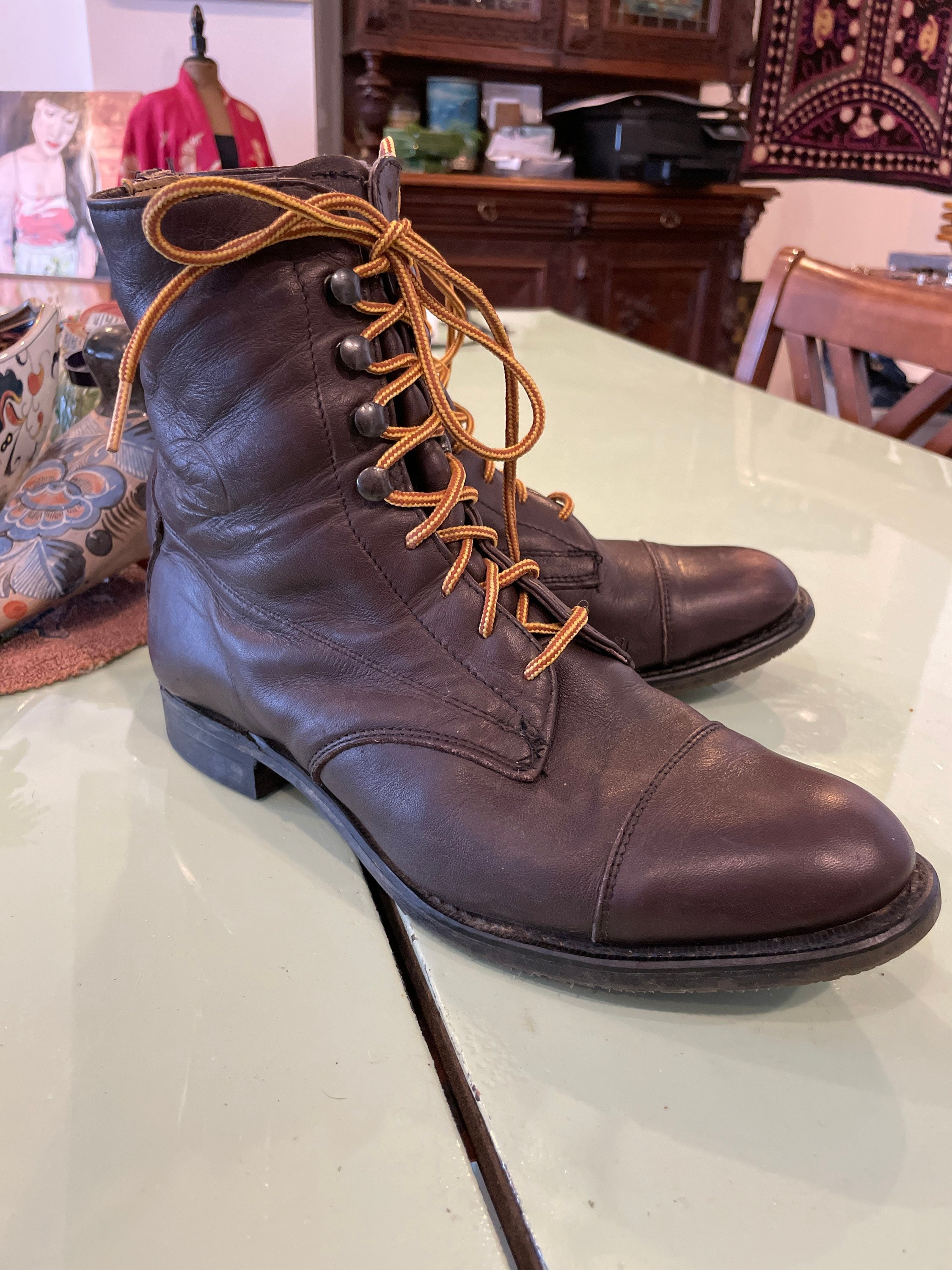 Brown Leather Lace-up Riding Boots, Size 9.5, Unisex - Etsy display picture 1