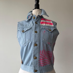 Vintage Hand Painted Denim Vest | 80s New Wave Patchwork Vest | Cropped Artist Jacket | Punk Art Denim | OOAK Painted Vest