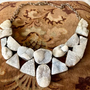 Druzy Quartz Statement Necklace, Organic Stone Collar, Modern Artisan Jewelry