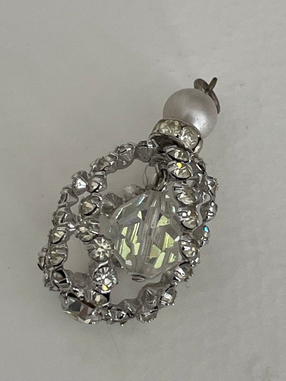 1960's Birdcage Rhinestone and Pearl Pendant - image 3