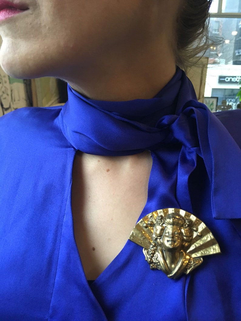 Brass Fan and Geisha Brooch