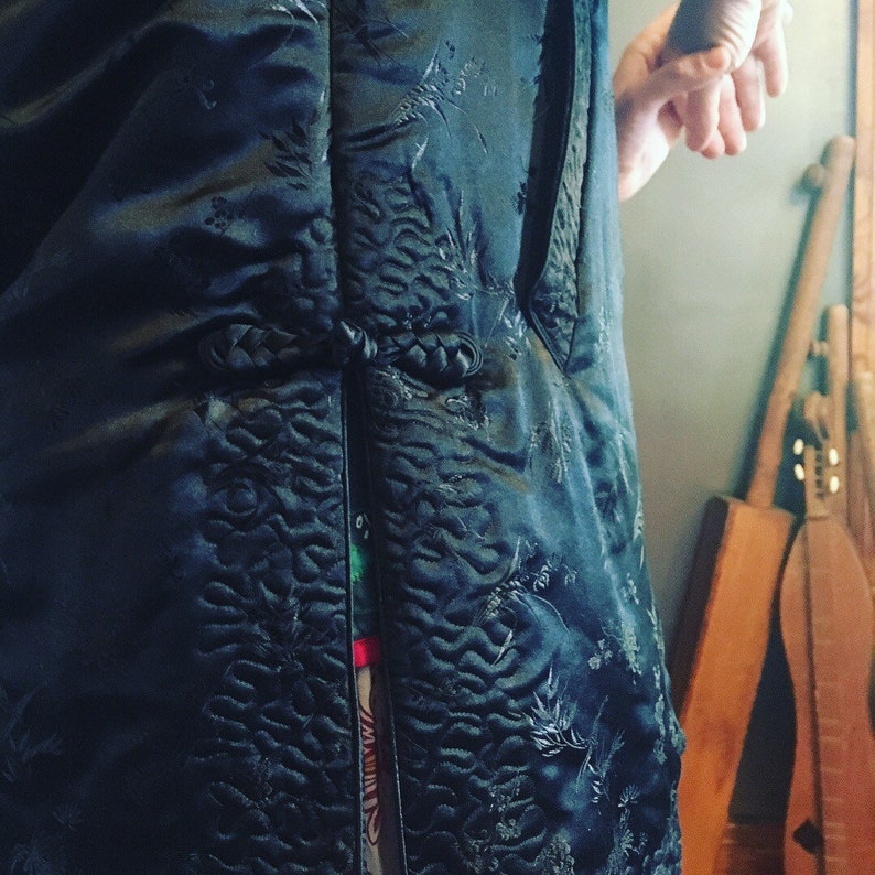 1980s Black Padded Silk Tang Chinese Jacket