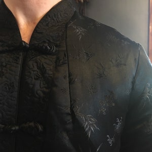 1980s Black Padded Silk Tang Chinese Jacket