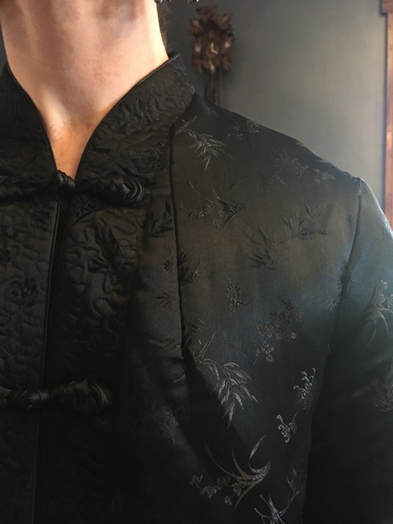 1980s Black Padded Silk Tang Chinese Jacket - image 2