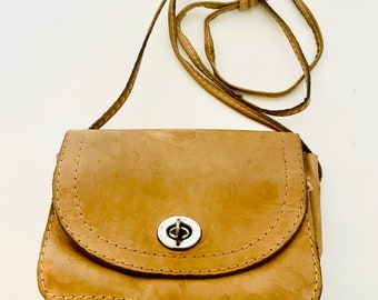 1980's Light Tan Small Leather Crossbody