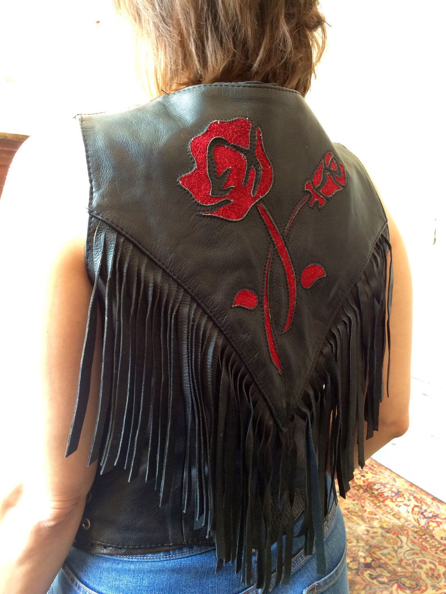 Red Roses Fringed Biker Jacket - Etsy