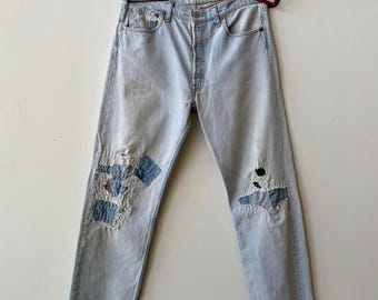 Vintage Levi’s 501 Jeans Hand Repaired Boro Sashiko Distressed 1980s 1990s USA Denim