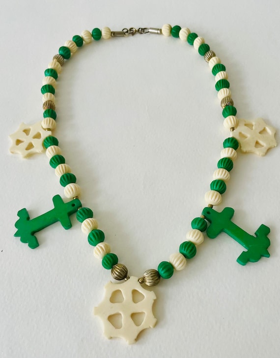 Celluloid 1960s Anchor and Wheel Necklace - image 1