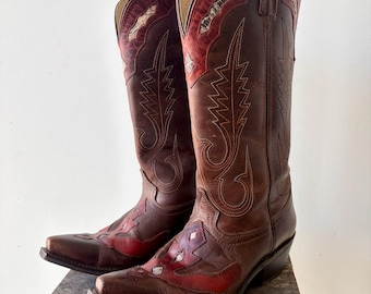 Vintage Smoky Mountain Leather Cowboy Boots | Brown Oxblood Snakeskin Western 9D