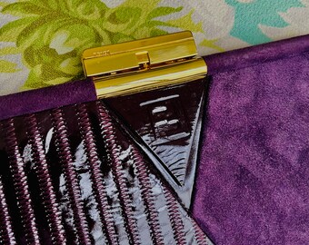 Authenticated Fendi Purple Velvet and Leather Clutch