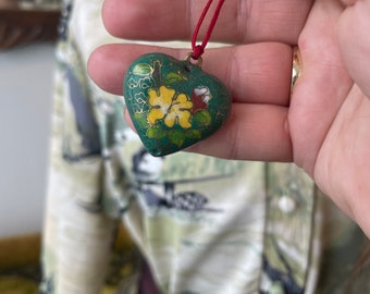 Green and Yellow Cloisonné Heart Locker