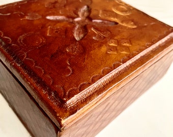 Vintage Antique John Perry Ltd Leather Tooled Gold Trim Jewellery