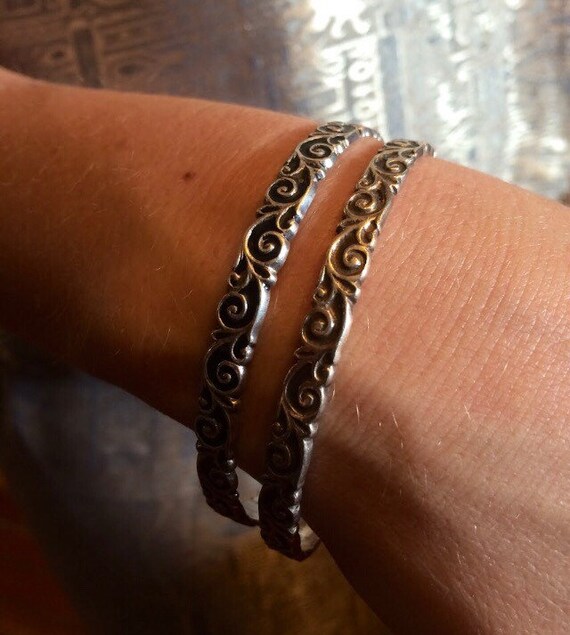 Hand Tooled 90's Sterling Pair of Cascading Wave … - image 1