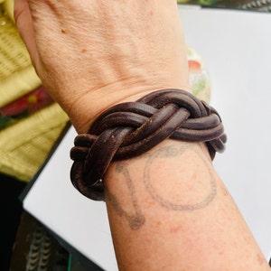 Thick 90s Boho Leather Woven Cuff