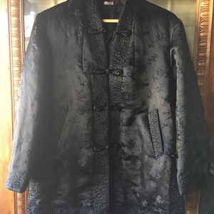 1980s Black Padded Silk Tang Chinese Jacket