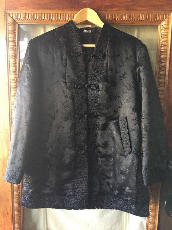 1980s Black Padded Silk Tang Chinese Jacket - image 4