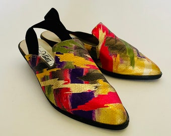 1980s New Wave ‘Miss Mollie’ Multi-color Metallic Sling Back Shoes