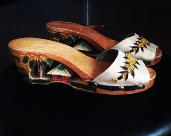 1960's Carved and embroidered clogs