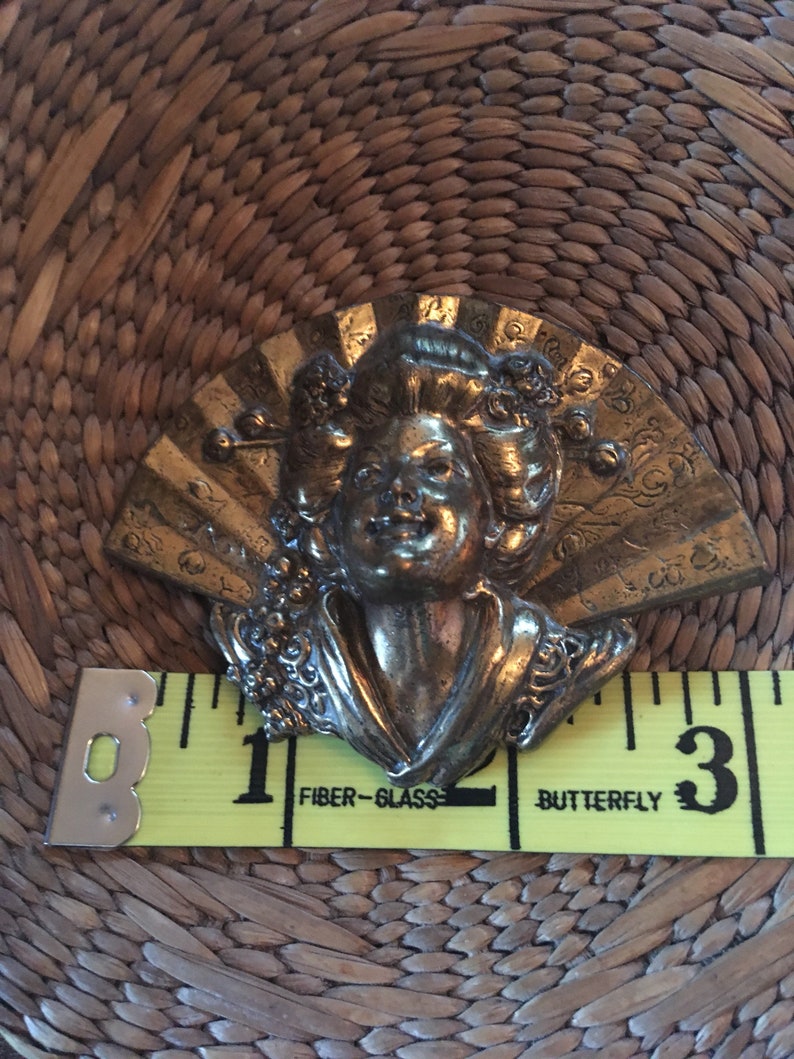 Brass Fan and Geisha Brooch