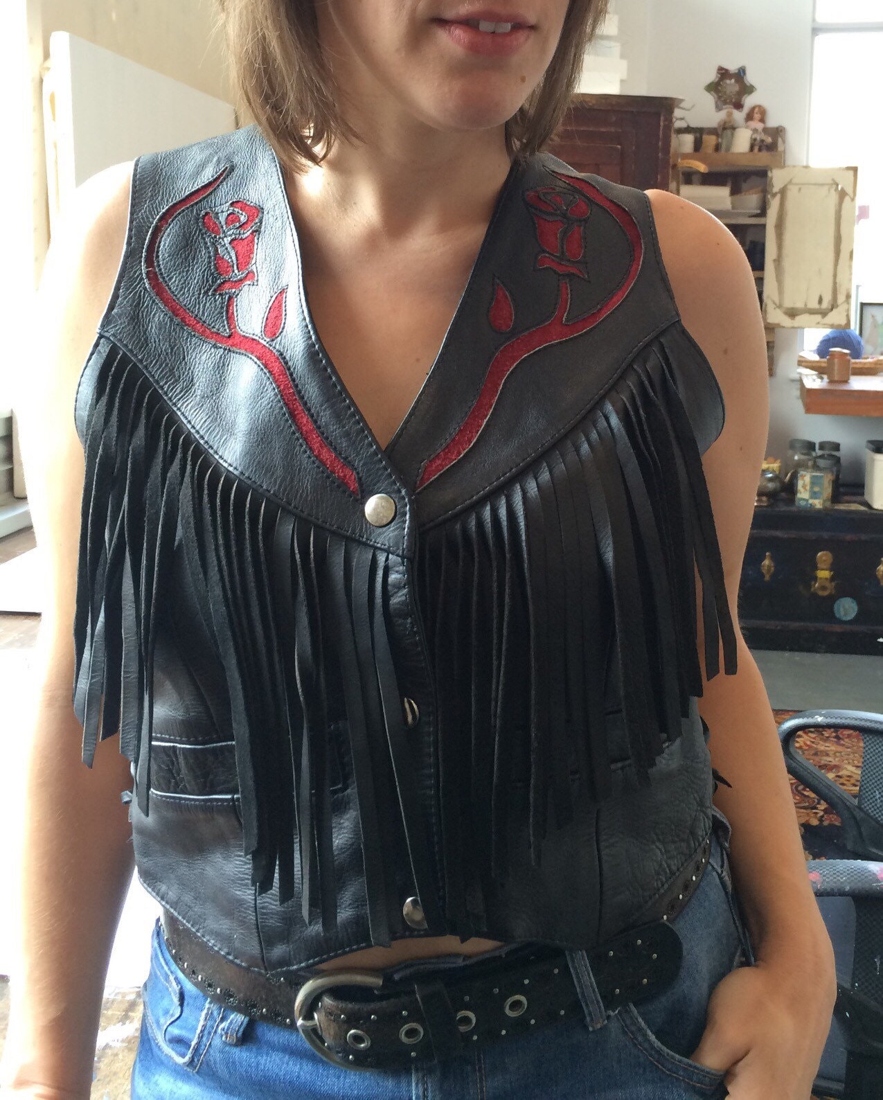 Red Roses Fringed Biker Jacket - Etsy