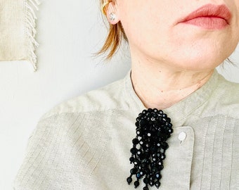 Vendome Black Glass Cascade Brooch