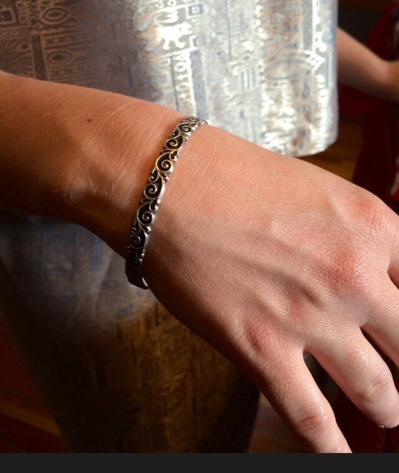 Hand Tooled 90's Sterling Pair of Cascading Wave … - image 2