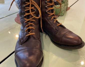 Brown Leather Lace-Up Riding Boots, Size 9.5, Unisex