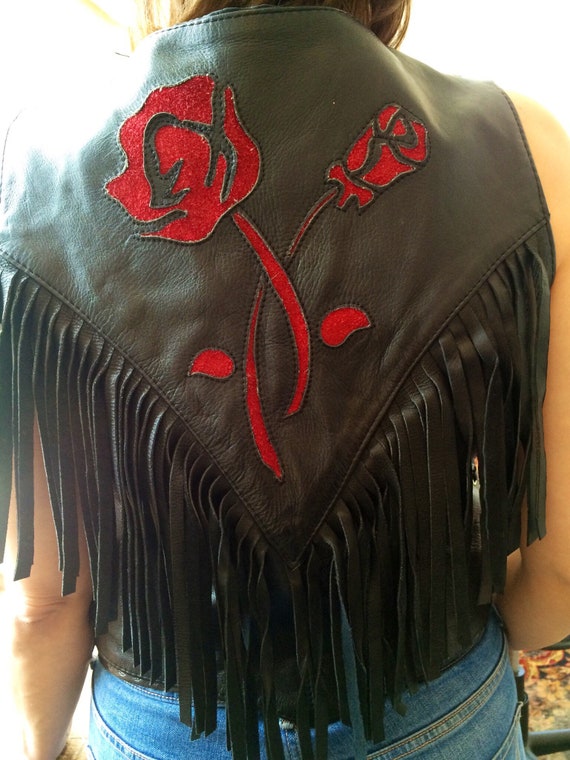 Red Roses Fringed Biker Jacket