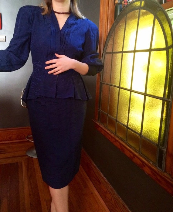 Blue Silk 1980's Suit