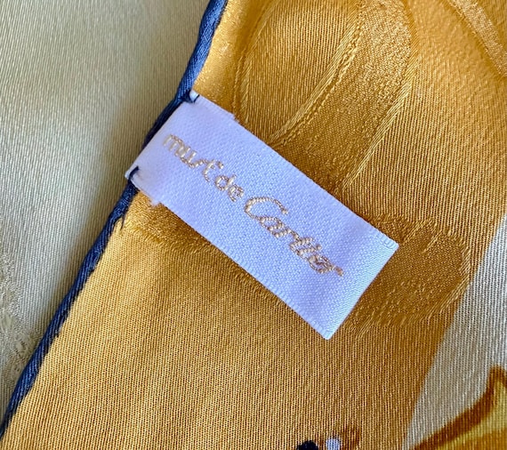 Vintage Must De Cartier Silk Scarf Panther Jewelry Print Gold