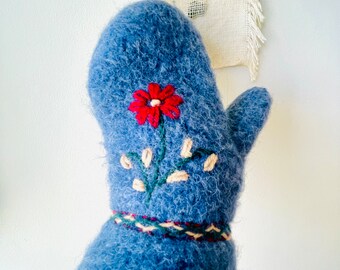 Vintage Felted Hand Embroidered Mittens