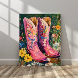 Cowgirl Boots Print | Country Western Aesthetic Wall Art | pink wall art | Preppy Dorm Room Painting | Digital Art | Cowgirl Bedroom Decor