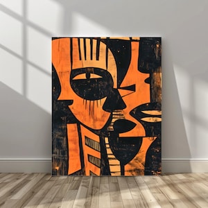 African Abstract Art Print | Ethnic Wall Decor | African Home Decor | Minimalist African American Art | Orange Artwork | Contemporary Decor