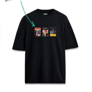 Personaliza tus películas favoritas más icónicas: tres portadas personalizadas, camisetas unisex extragrandes con estampado minimalista frontal.