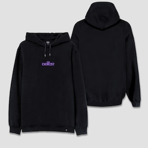 Sudadera unisex con capucha y estampado frontal de película de terror El exorcista, icónica, retro, minimalista, escrita