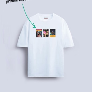 Personaliza tus películas favoritas más icónicas: tres portadas personalizadas, camisetas unisex extragrandes con estampado minimalista frontal.