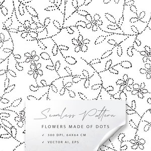 Flowers Made of Dots. Digital seamless pattern design.