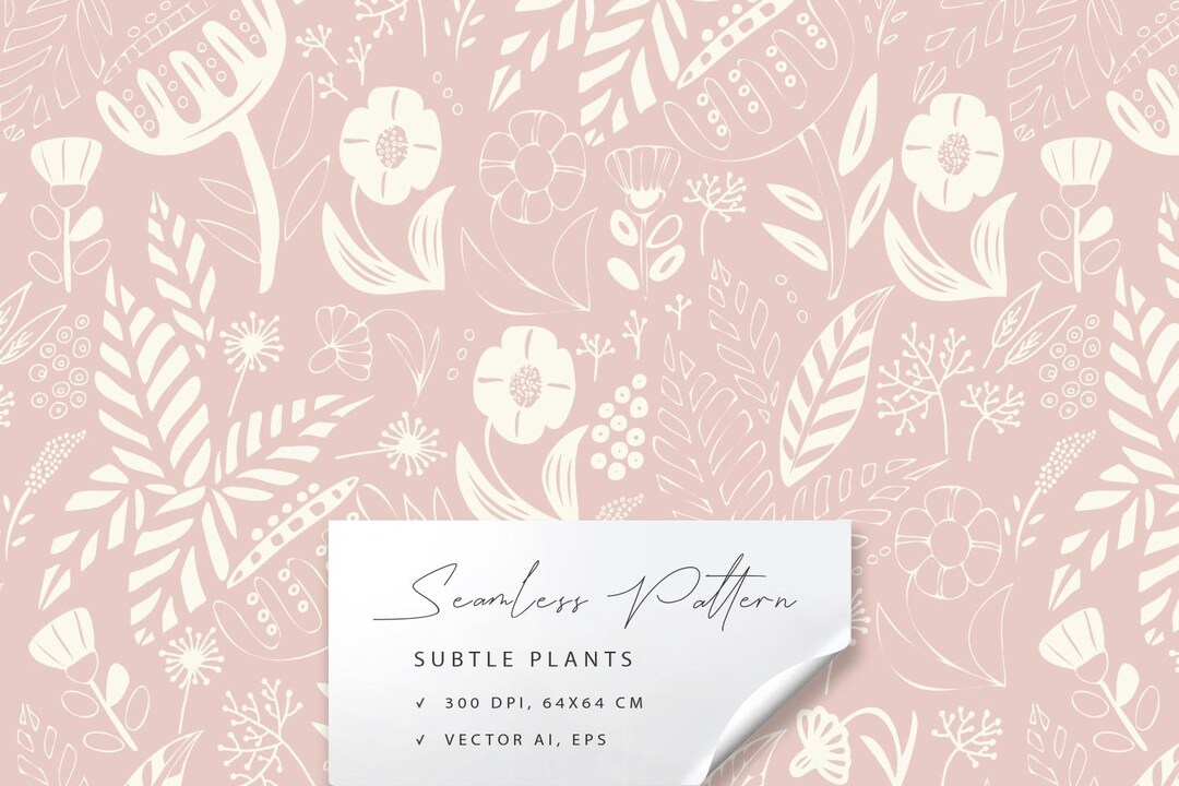 Subtle Plants. Digital Seamless Pattern Design. - Etsy