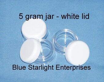 100 - 5 gram jars for makeup samples, bead storage, paint, etc.. white lids item 305N
