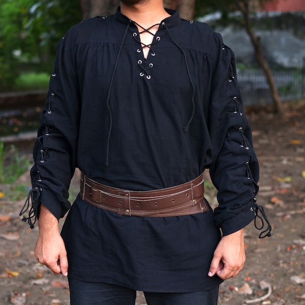 Renaissance Fair Mens Tunic, Aesthetic Medieval Viking Tunic, Comfort Colors Retro Pirate Shirt Vintage Unique Pullover Cotton Tunic For Him